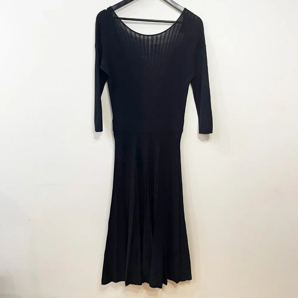 EUC Sezane Flavie V-Back Midi Sweater Dress Black Small